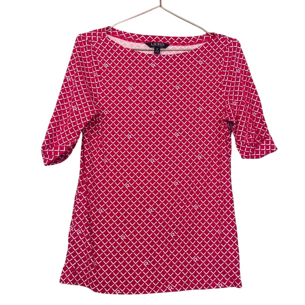 Lauren Ralph Lauren Women's Orange Logo Boat Neck Top - M